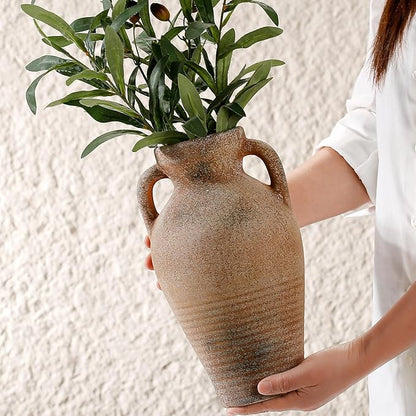 Ceramic Rustic Flower Vase, 10.83 Inch Pottery Modern Vase for Shelf, Tabletop, Vintage Farmhouse Home Decor for Coffee Table, Living Room, Mantle, Fireplace, Entryway