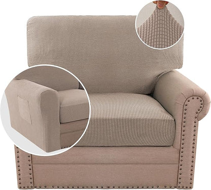 H.VERSAILTEX Multi-Pieces Chair Covers Stretch Couch Covers Form Fitted Seat and Back Cushions Covers (1 Seat Cover Plus 1 Back Cusion Cover, Bonus 2 Armrest Covers), Sand