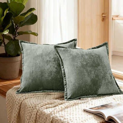 20x20 Throw Pillow Covers Set of 2 Velevt Square Cushion Cover Decorative Solid Pillowcases for Sofa Bed Chair Decor,Army Green