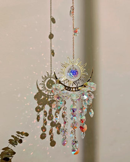 Hanging Prism Sun Catchers Hanging Indoor Window Celestial Crystal Suncatcher Moon and Sun Rainbow Maker