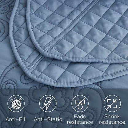 CHIXIN Bedspread Coverlet Set Queen Size - Lightweight Bedding Cover - Beautiful Stitching - 5 Piece Reversible Bedspread - Luxury Damask Paisley Pattern (Queen, Ashley Blue)