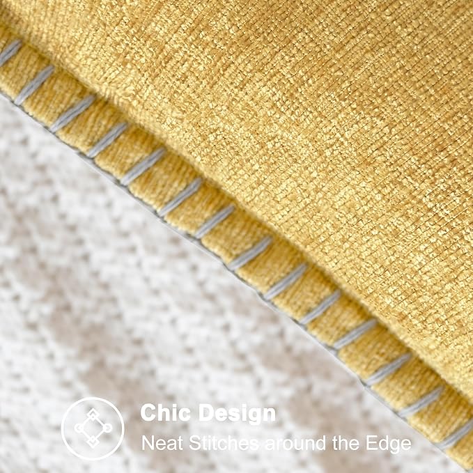 CaliTime Throw Pillow Covers Decorative 12 X 20 Inches Pack of 2 Cotton Thread Stitching Edges Solid Dyed Soft Chenille Cushion Cases for Couch Sofa Bed Living Room Farmhouse Gold