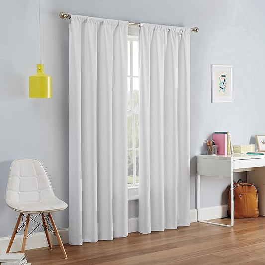 ECLIPSE Kendall Modern Blackout Thermal Rod Pocket Window Curtain for Bedroom or Living Room (1 Panel), 42" x 54", White