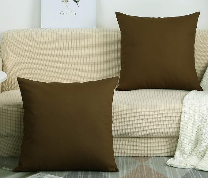 TangDepot Cotton Solid Throw Pillow Covers, 18" x 18" , Coffee, 1 Count (Pack of 1)