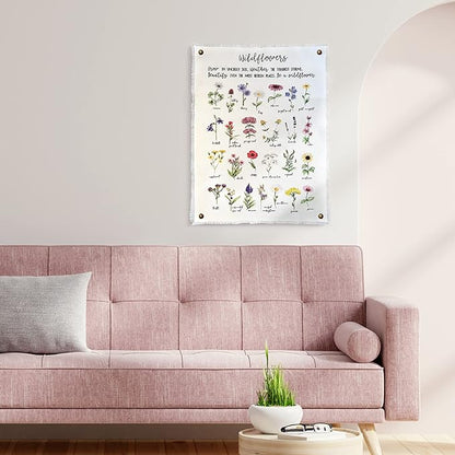 Botanical Inspirational Wall Art Flower Poster - 18” x 24” Cotton Canvas Wildflower Fabric Wall Hangings | Rustic & Farmhouse Style Watercolor Floral Art for School | Bedroom Decor for Women