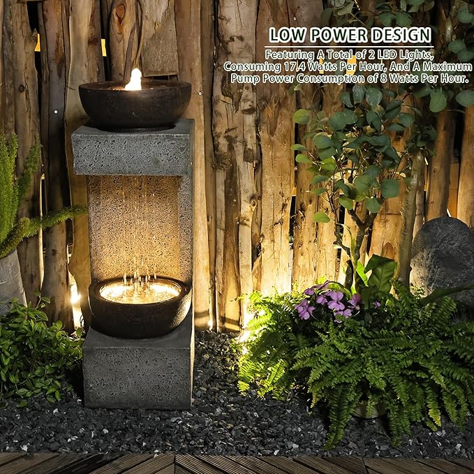 Waterfall Fountain Outdoor Garden Decor for Patio, Backyard, Deck, Porch and Home Art Decor, Outdoor Fountains and Waterfalls with Lights and Pebbles
