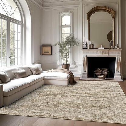 6x9 Area Rug for Living Room Washable 6x9 Rug Non-Slip Modern Rugs for Bedroom Dining Room Ultra-Thin Indoor Brown Rug
