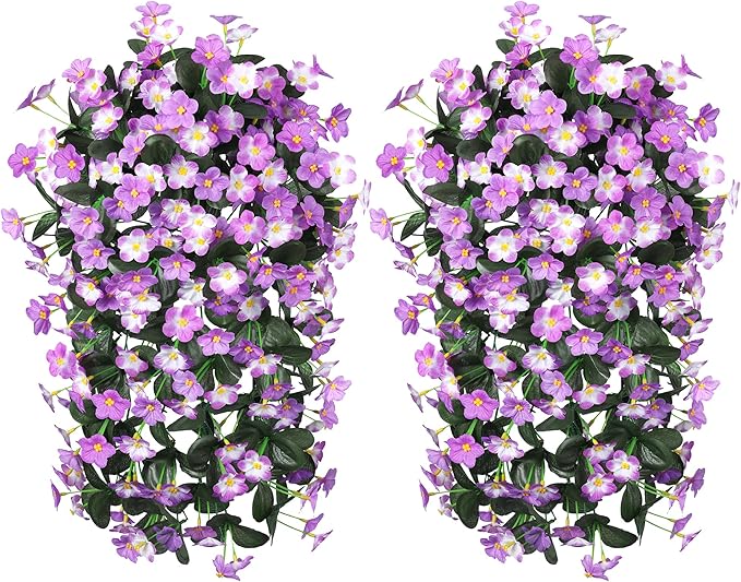 HyeFlora 2PCS Artificial Hanging Flowers for Outdoors, Faux Daisy Plants Fake Silk Orchid Long Stems UV Resistant Mums for Home Garden Wall Party Indoor Outdoor Decor(Light Fuchsia and Fuchsia)