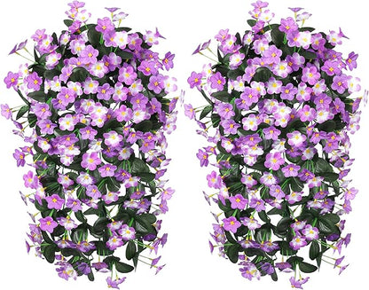 HyeFlora 2PCS Artificial Hanging Flowers for Outdoors, Faux Daisy Plants Fake Silk Orchid Long Stems UV Resistant Mums for Home Garden Wall Party Indoor Outdoor Decor(Light Fuchsia and Fuchsia)