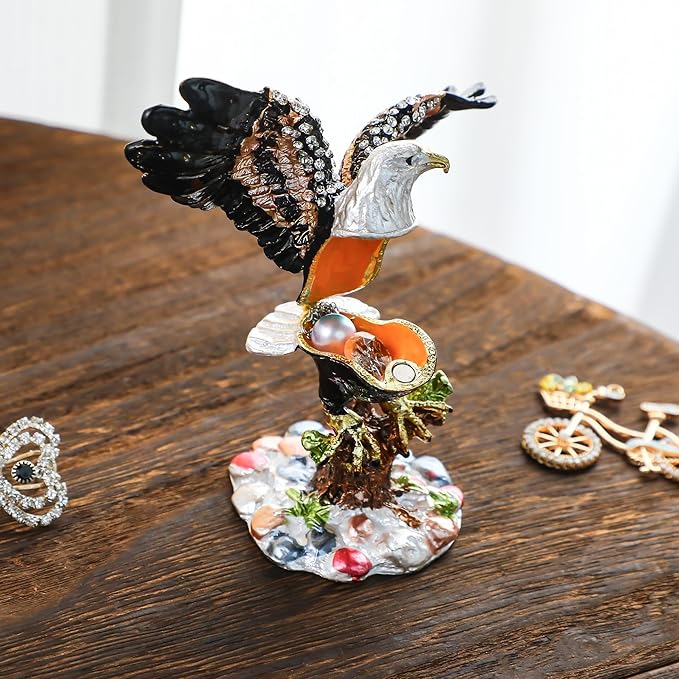 YU FENG 3.9inch Eagle Trinket Box Small Hinged Trinket Boxes Animal Enamel Jewelry Trinket Box Eagle Figurine Ring Box for Daughter Girl Women Christmas Gift