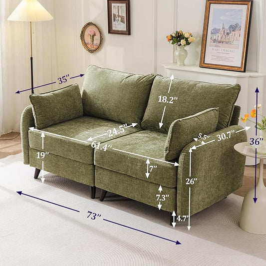 73'' Loveseat Sofa with Seats Storage, Modular Sectional Sofa with Deep Seat,Oversized Comfy Love Seat with 7.8'' Cushion,Couch for Living Room,Bedroom,Chenille,Green