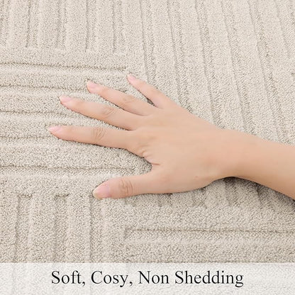 SHACOS Soft Fluffy Arch Pattern Area Rug 2'7"x5' Non Slip Washable Minimalist Modern High-Low Geometric Carpet for Living Room Kitchen Bedroom Bathroom, Beige