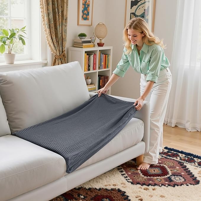 CHUN YI 2 Piece Couch Cushion Covers for Sofa Seat Slipcovers Suitable with Spandex Jacquard Washable Fabric (2 Piece Sofa Cushion Covers, Grey)
