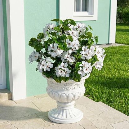 Artificial Flowers for Outdoors 4PCS Artificial Geraniums for Indoor Fake Flowers 17.7In Uv Resistant Artificial Outdoor Flowers Suitable for Indoor Home Decor Outdoor Garden Decoration,White