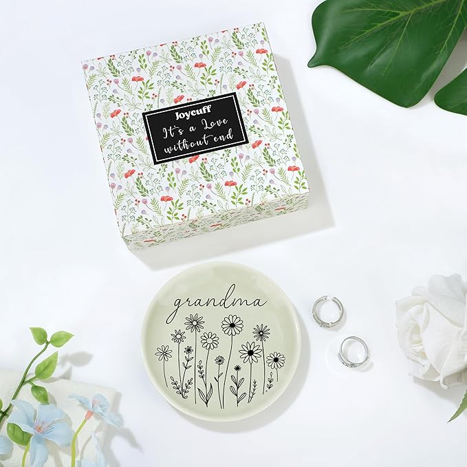 JoycuFF Grandma Birthday Gifts from Granddaughter for Christmas Mothers Day,Grandmother Gifts Ring Dish Decorative Trinket Ceramic