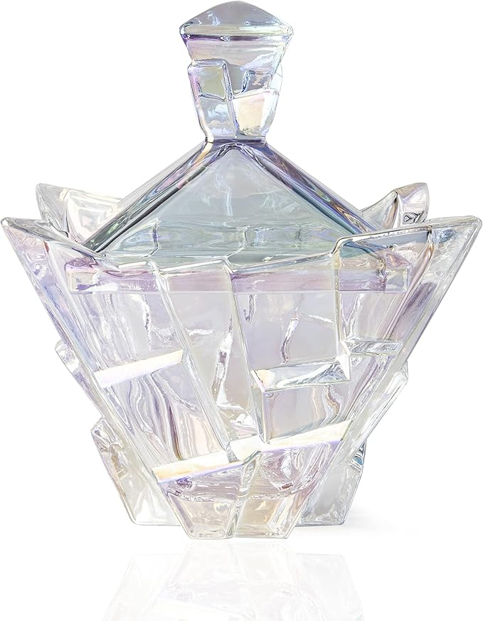 M&N HOME Glass Candy Dish with Lid - Pearl Colored Crystal Candy Bowl, 24 Oz. Extra Large Candy Dish, Unique