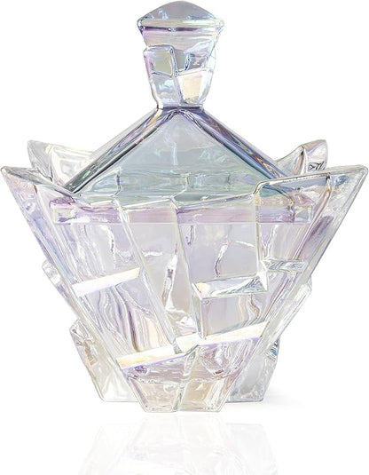 M&N HOME Glass Candy Dish with Lid - Pearl Colored Crystal Candy Bowl, 24 Oz. Extra Large Candy Dish, Unique