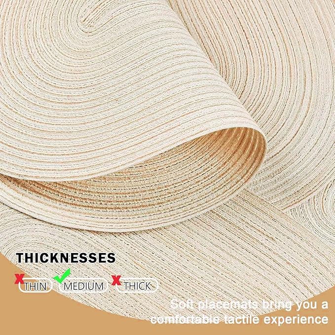 Noctiflorous Oval Braided Placemats Set of 8 Woven 12x18 Inch Non Slip Washable Heat Resistant Place Mats Round Tablemats for Dining Kitchen Party Daily Table Decor Dinner Mats (Beige, 8)