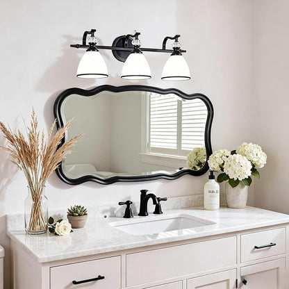 ANDY STAR Milky Glass Bathroom Vanity Light Over Mirror, 3-Light Matte Black Bathroom Light Fixtures with Frosted Glass, 22.5 inch Modern Vanity Lighting Wall Mount, E26 Base, Bulbs Not Included