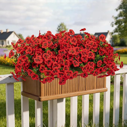 Artificial Flowers, 24 Bundles, Decorative Bouquets for Home, Wedding, Garden, Office Decor (Red)