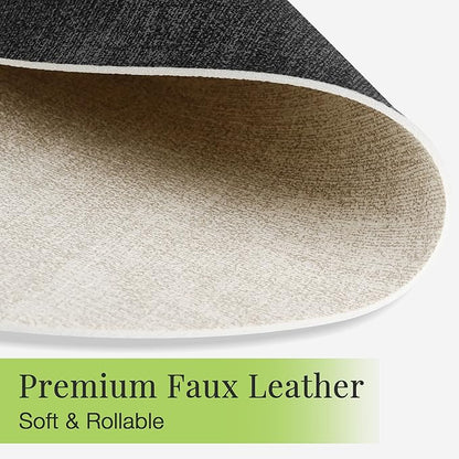 13-Inch Faux Leather Round Placemats Set of 8, Waterproof Anti-Slip Dual Sided Place mats, Heat Resistant Washable Table Mats with Coaster, Suitable for Indoor & Outdoor (8, Black Beige)