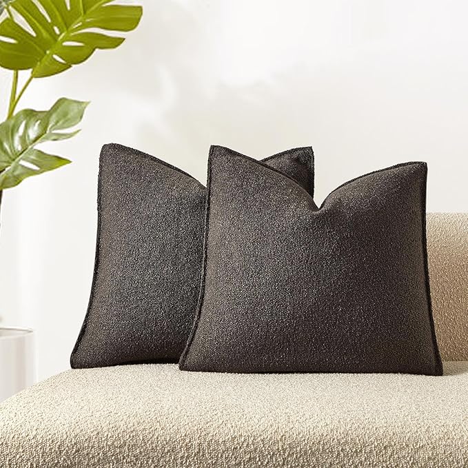 JUSPURBET Pillow Covers 16x16 Set of 2 Decorative Throw Pillow Covers Case for Couch Sofa Bed Soft Boucle Textured Cushion Covers with Hidden Zipper for Home Decor Living Room,Dark Coffee