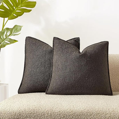 JUSPURBET 26x26 Pillow Covers Set of 2 Decorative Throw Pillow Covers Case for Couch Sofa Bed Soft Boucle Textured Cushion Covers with Hidden Zipper for Home Decor Living Room,Dark Coffee