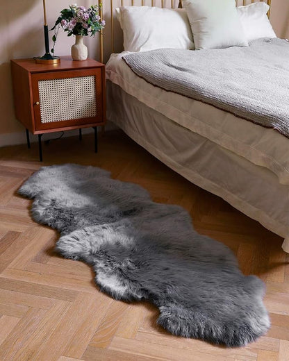 WaySoft New Zealand Sheepskin Area Rug – Genuine Fluffy Wool, Multiple Sizes, Bedroom or Living Room Decor(2ft x 6ft,Grey)