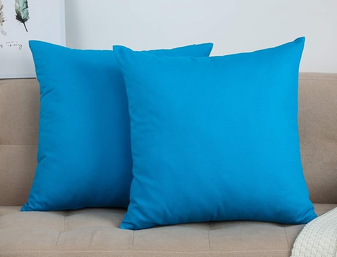TangDepot Handmade Decorative Solid 100% Cotton Canvas Throw Pillow Covers/Pillow Shams, (12"x12", Pacific Blue)