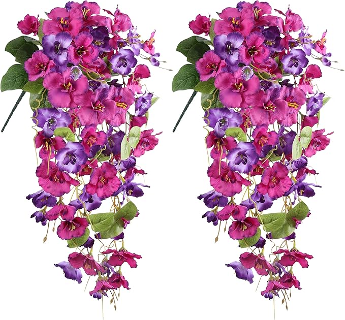 Fake Hibiscus Artificial Hanging Flowers Plants for Outdoors Spring Decoration, 4pcs Silk Hibiscus Vines Realistic UV Resistant Faux Flowers for Outside Planter Porch Patio Yard Wedding Party, Mix