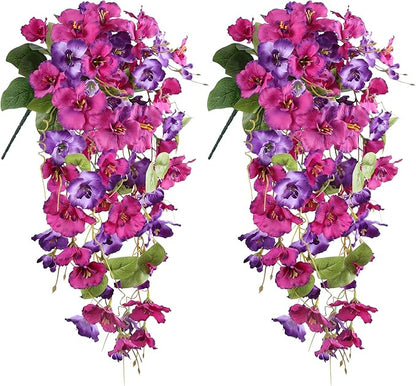 Fake Hibiscus Artificial Hanging Flowers Plants for Outdoors Spring Decoration, 4pcs Silk Hibiscus Vines Realistic UV Resistant Faux Flowers for Outside Planter Porch Patio Yard Wedding Party, Mix