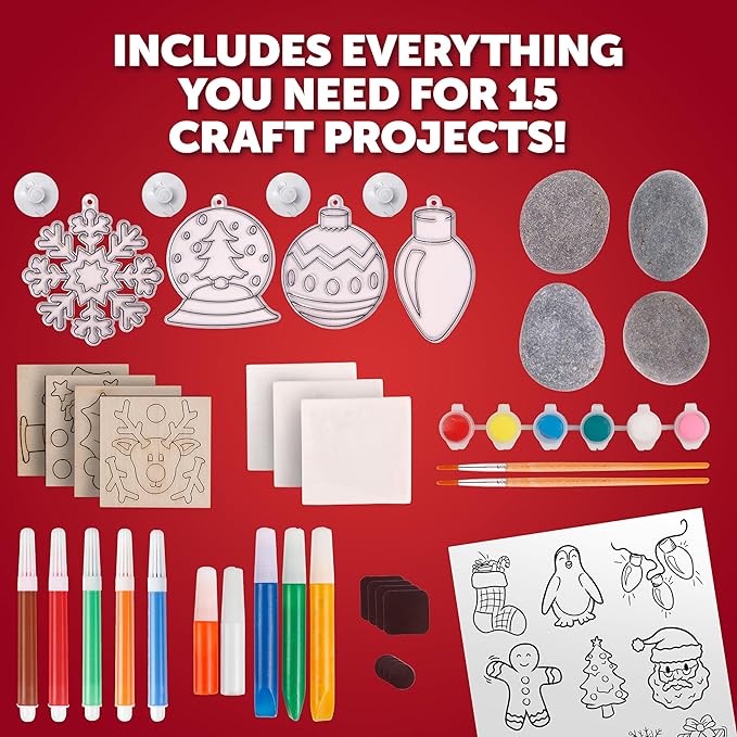 Blue Marble Santa's Christmas Craft Kit for Kids - 15 Magical Christmas Crafts for Kids, Make Suncatchers, Paint Holiday Rocks, Make Magnetic Tile Art & More for Christmas Gifts, Craft Kits