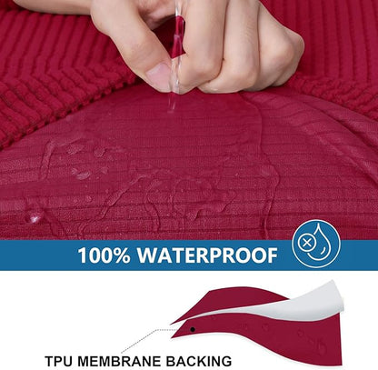 hyha Waterproof Couch Cushion Covers for Pets, Non Slip Sofa Seat Cover for Dogs Washable, Soft Thick Stretch Jacquard Fabric, Sofa Slipcovers with Elastic Bottom (1 Piece for Large, Wine Red)
