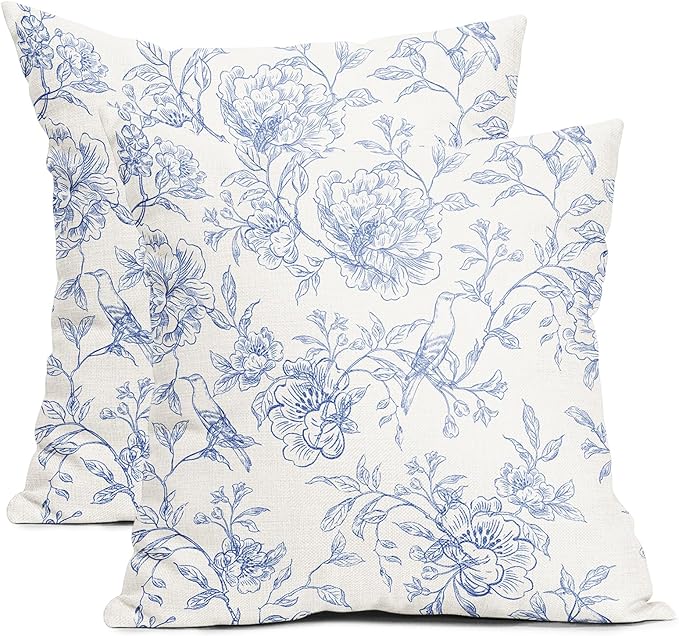 White Blue Chinoiserie Pillow Covers 20x20 Set of 2 Decorations Vintage Floral Throw Pillow Covers Boho Decor Rustic Pillowcases Farmhouse Pattern Soft Cozy for Sofa Bed Chair Home Decorative