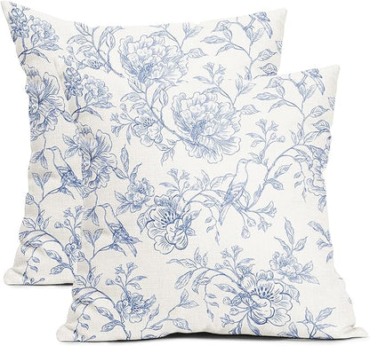 White Blue Chinoiserie Pillow Covers 24x24 Set of 2 Decorations Vintage Floral Throw Pillow Covers Boho Decor Rustic Pillowcases Farmhouse Pattern Soft Cozy for Sofa Bed Chair Home Decorative