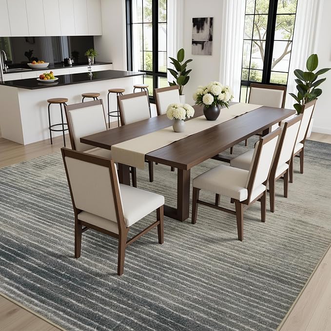 Joydeco 8x10 Area Rugs for Living Room, Washable Modern Abstract Non Slip Soft Rug, Low Pile Carpet for Bedroom, Dining Room, Home Office, Pet & Child Friendly, Beige & White & Dark Gray