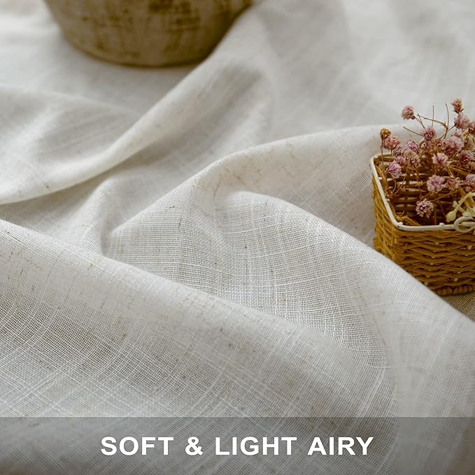 Pitalk Ivory Cream Curtains 86 Inches Long for Living Room 2 Panel Set Back Tab Pocket Light Filtering Semi Sheer Linen Pleat Curtains Rustic Farmhouse Boho Decor Cotton Textured Gauze Drapes 52 x 86