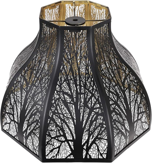 Etched Forest Large Metal Lampshade 5.32 X 13 X 9.5 Inch 8-petal Lotus Shape Fits for Floor Lamp Table Lamp for Living Room Bedroom(Outer Black Inner Gold)