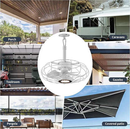 15" Outdoor Ceiling Fan with Light, with Remote and App Remote, IP65 Waterproof Gazebo Hanging Fan, 3CCT Dimmable, Portable Plug in Ceiling Fan with Cord Hook for Patio Porch Pergola Indoor(White)