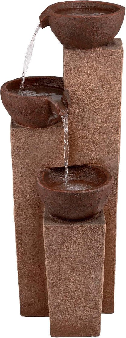 Alpine Corporation ZEN398 35” Outdoor 3-Tiered Modern Pots Water Fountain – Elegant Rustic Floor Fountain for Garden, Patio, Yard, Outdoor Spaces, Relaxing Water Feature, Bronze