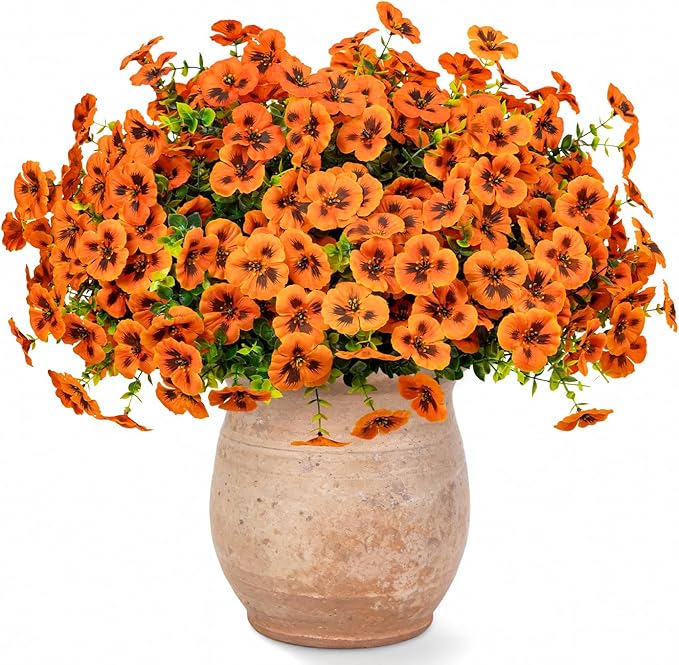 Artificial Flowers, 24 Bundles, Decorative Bouquets for Home, Wedding, Garden, Office Decor (Orange)