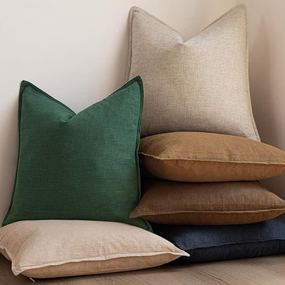 Foindtower Set of 2, Decorative Linen Soild Throw Pillow Covers Soft Accent Euro Cushion Case Farmhouse Neutral Pillowcase for Chair Couch Sofa Bedroom Living Room Home Decor 24 x 24 Inch Pine Green