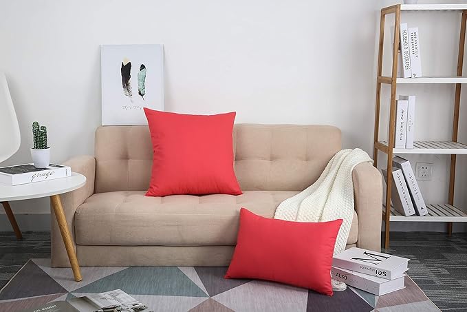 TangDepot Cotton Solid Throw Pillow Cover, 12 inch x 12 inch, Coral