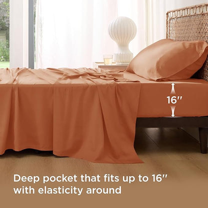 Bedsure Cooling Sheets Twin, Rayon Derived from Bamboo, Breathable & Soft Twin Sheets Set, Deep Pocket Up to 16 Inches, Hotel Luxury Silky Bedding for Hot Sleepers, Burnt Orange