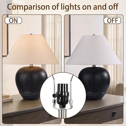 Pia Ricco 21'' Medium Size Black Glossy Ceramic Base Ceramic Basin Table Lamp for Bedroom, Living Room, Dining Room, Office, White Shade,Black Base