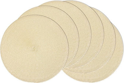 AHHFSMEI Round Braided Placemats 15 Inch Round Table Mats for Dining Tables Natural Woven Heat Resistant Place mats Set of 6 (Beige)