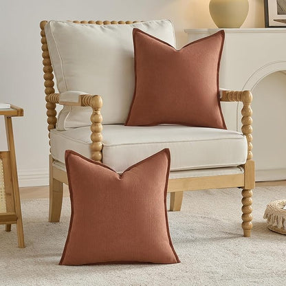 FUTEI Rust Chenille Throw Pillow Covers 26x26 Inch Set of 2,Edges Double-Stitched Euro Pillow Shams,Modern Home Decor for Couch Living Room