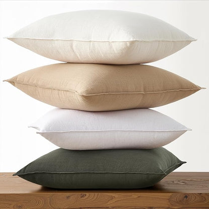 Linen Green Pillow Covers with Flange Design Pack of 4 Decorative OliveGreen Throw Pillow Covers Soft Accent Boho Couch Pillowcases Farmhouse for Living Room Bed Sofa 16x16 Inch