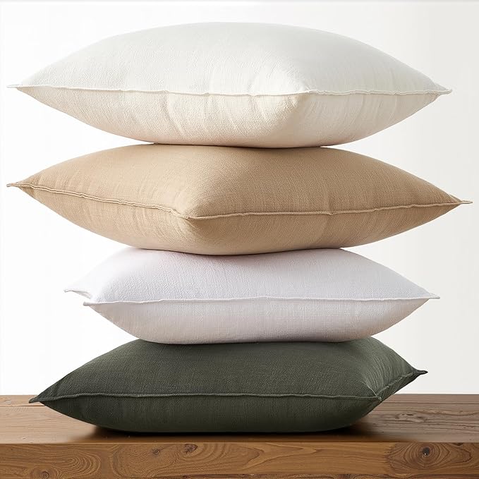Pack of 4 Soft Linen Green Throw Pillow Covers for Couch Boho Nordic with Flange Edge Cushion Cases Olive Pillow Covers Home Decor for Couch Bed Balcony and Car Natural 20x20 Inch SageGreen