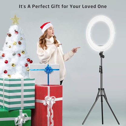 18 inch Ring Light with Stand,60W Bi-Color 3000-5800K Professional Ring Lights with Tripod for Makeup Vlog, Tattoo Large Ring Light for Phone Camera Tablet